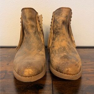 Circle G Tan Leather Cowboy Boots with Fringe Accent